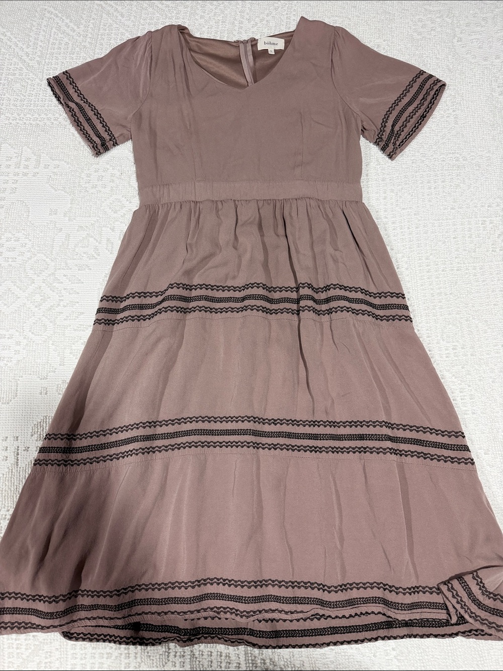 Bohme  Mauve Midi Dress with Black Trim